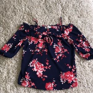 Navy off the shoulder floral top